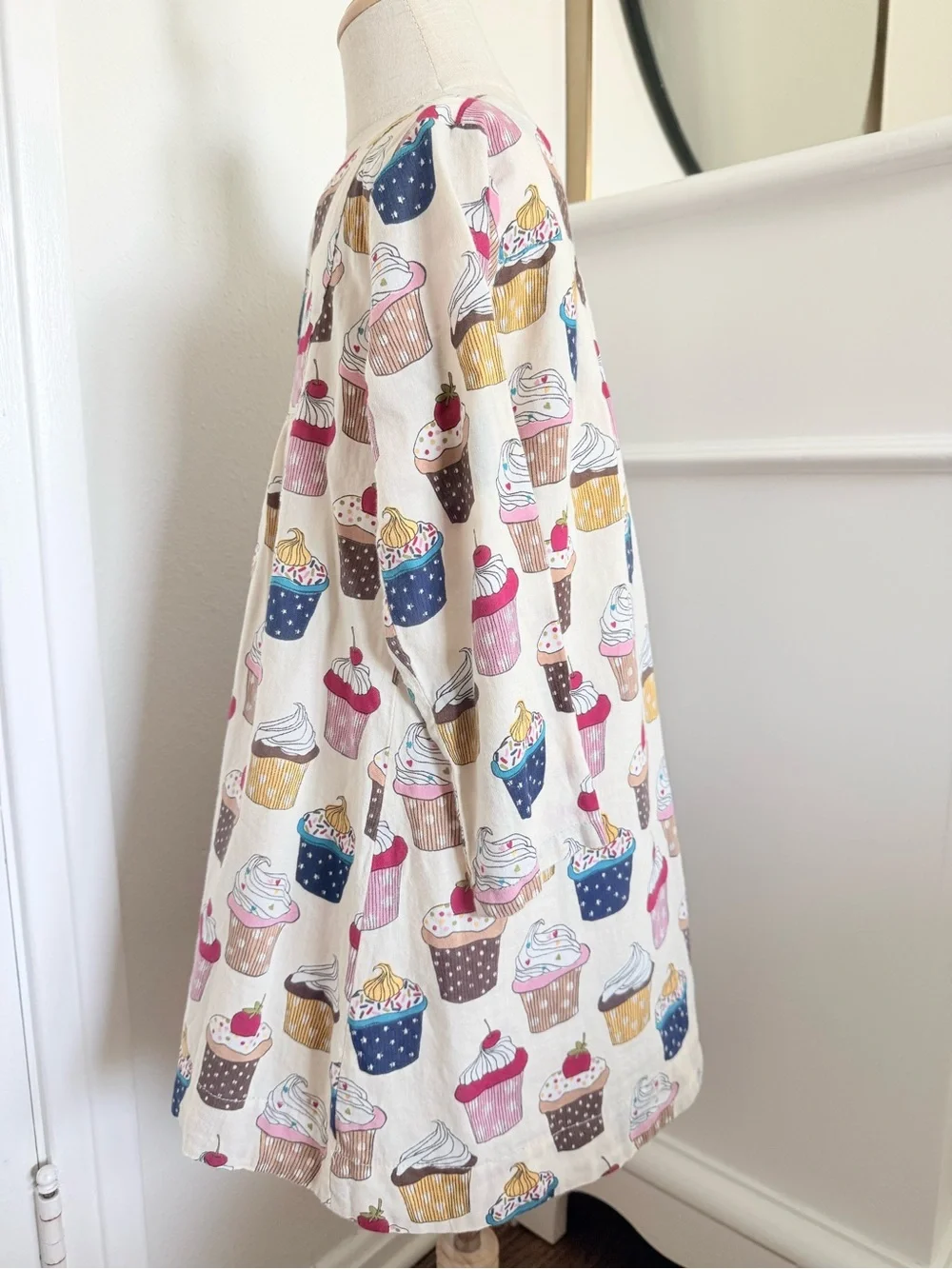 Pink Chicken Girls 5Y Cupcake Dessert Print Long Sleeve Dress Cream Pink